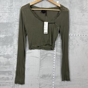 NWT Urban Outfitters Out From Under Olive Long Sleeve Cutout Crop Top Sz M Y2K